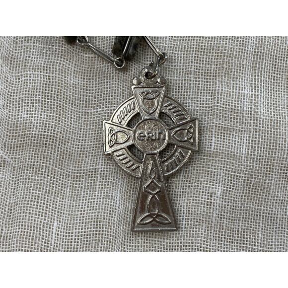 Connemara Marble Full Rosary Green Beaded Irish Celtic Cross Pendant 23" Large - Picture 6 of 10